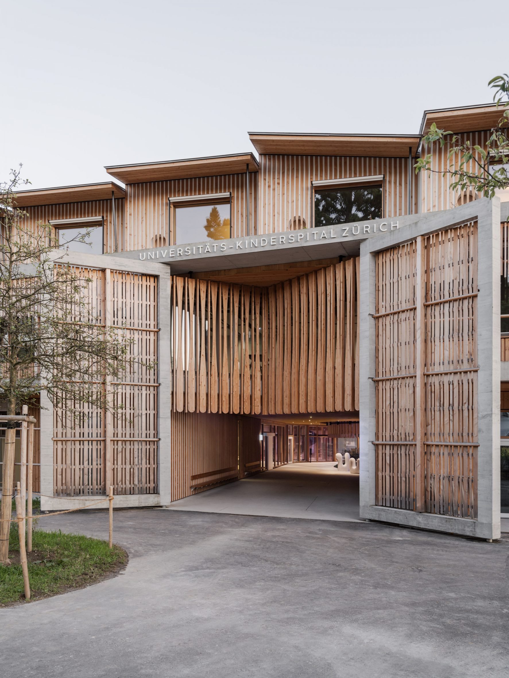 Wood-clad hospital entrance