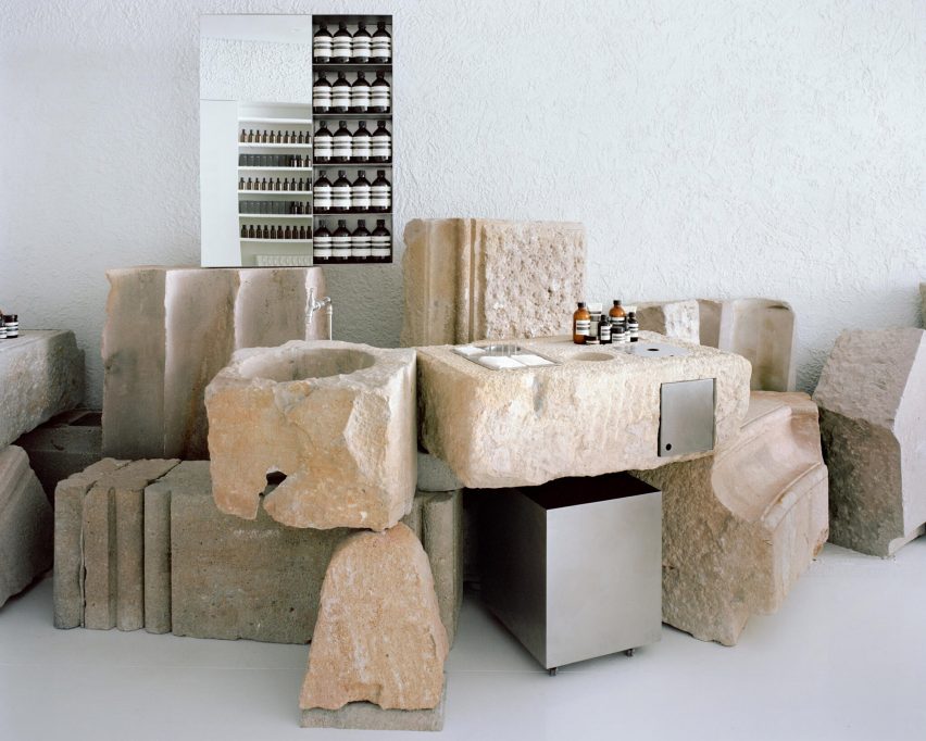 Stone fragments in a Barcelona Aesop store