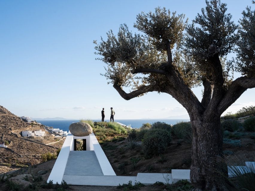 Steps leading to a bedroom in the Mykonos hills