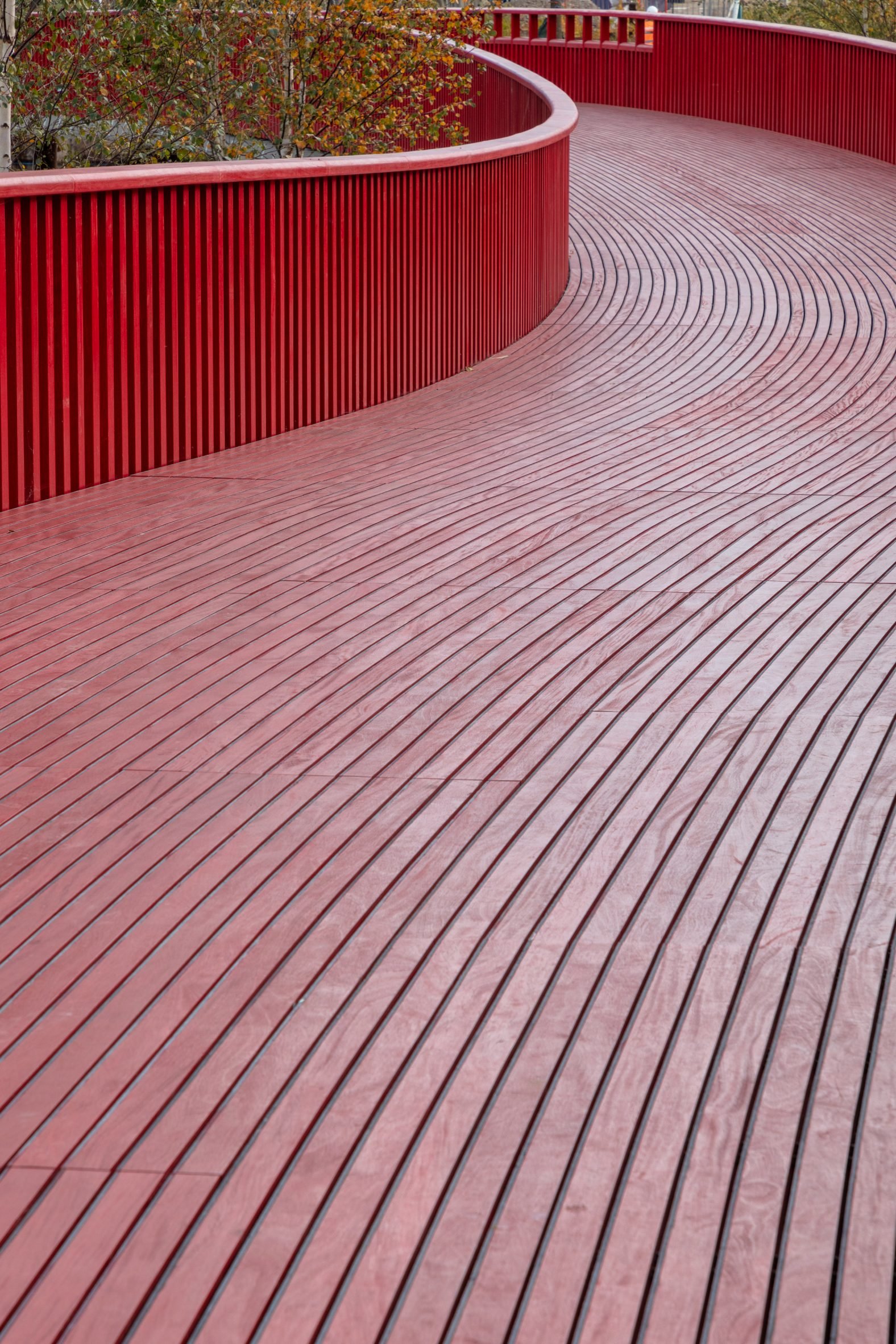 Red boards on bridge