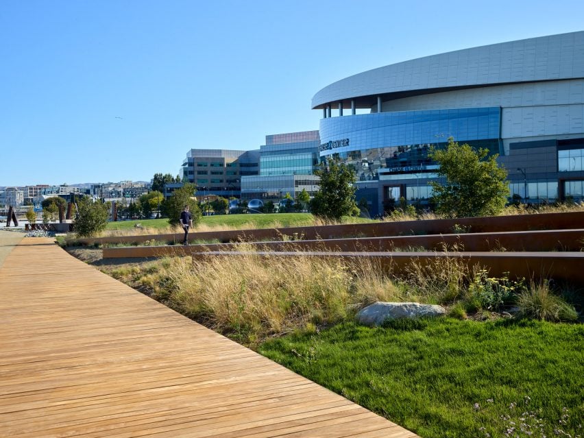 Boardwalk next to building