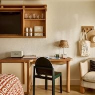 Desk with green chair