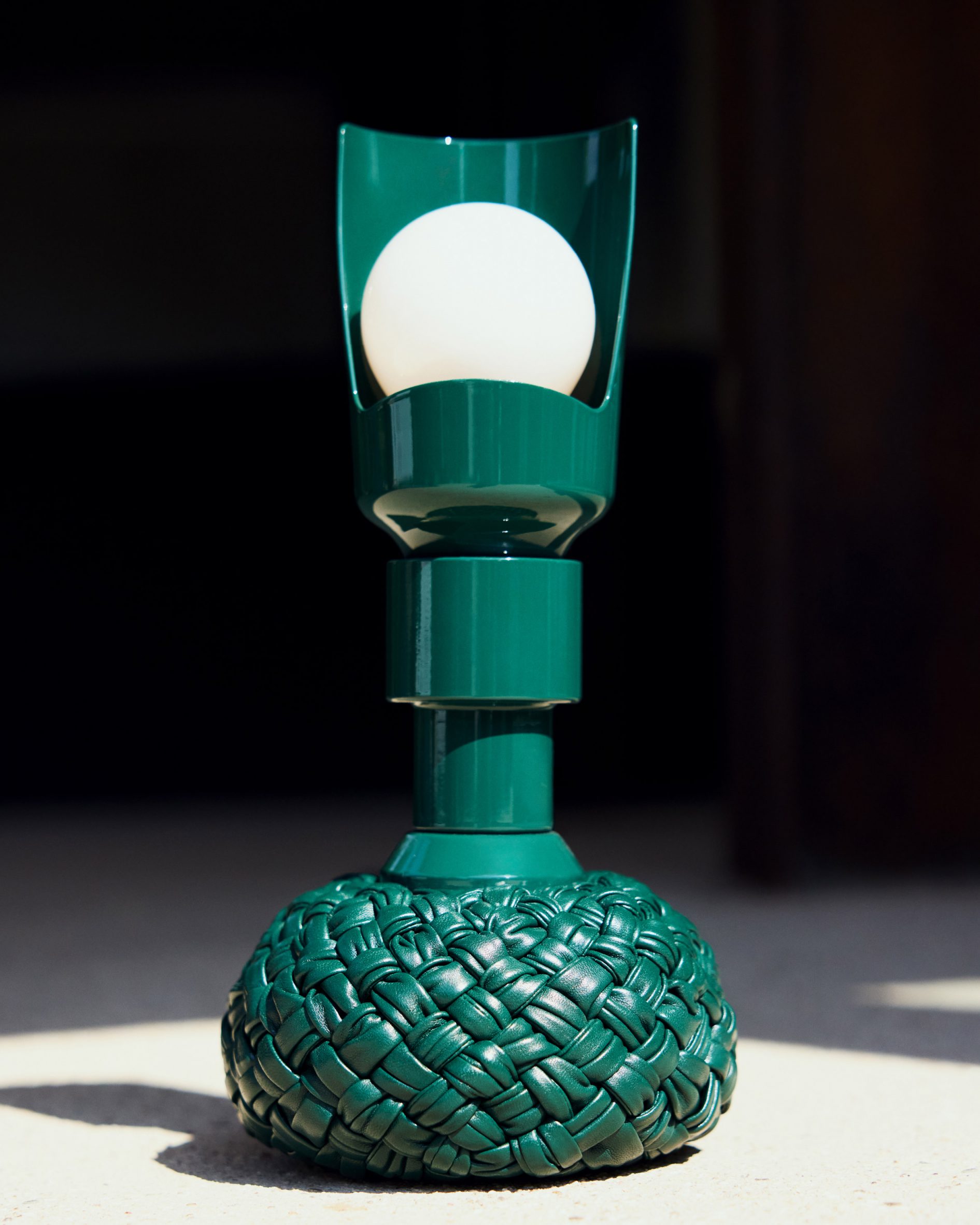 Green lamp with leather base