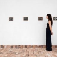 Photo of a visitor looking at framed photography in an exhibition