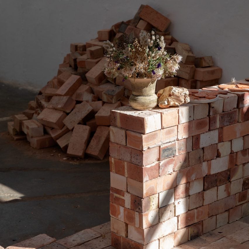 Photo of a stack of bricks in the Clay, Library, Land Studies exhibition