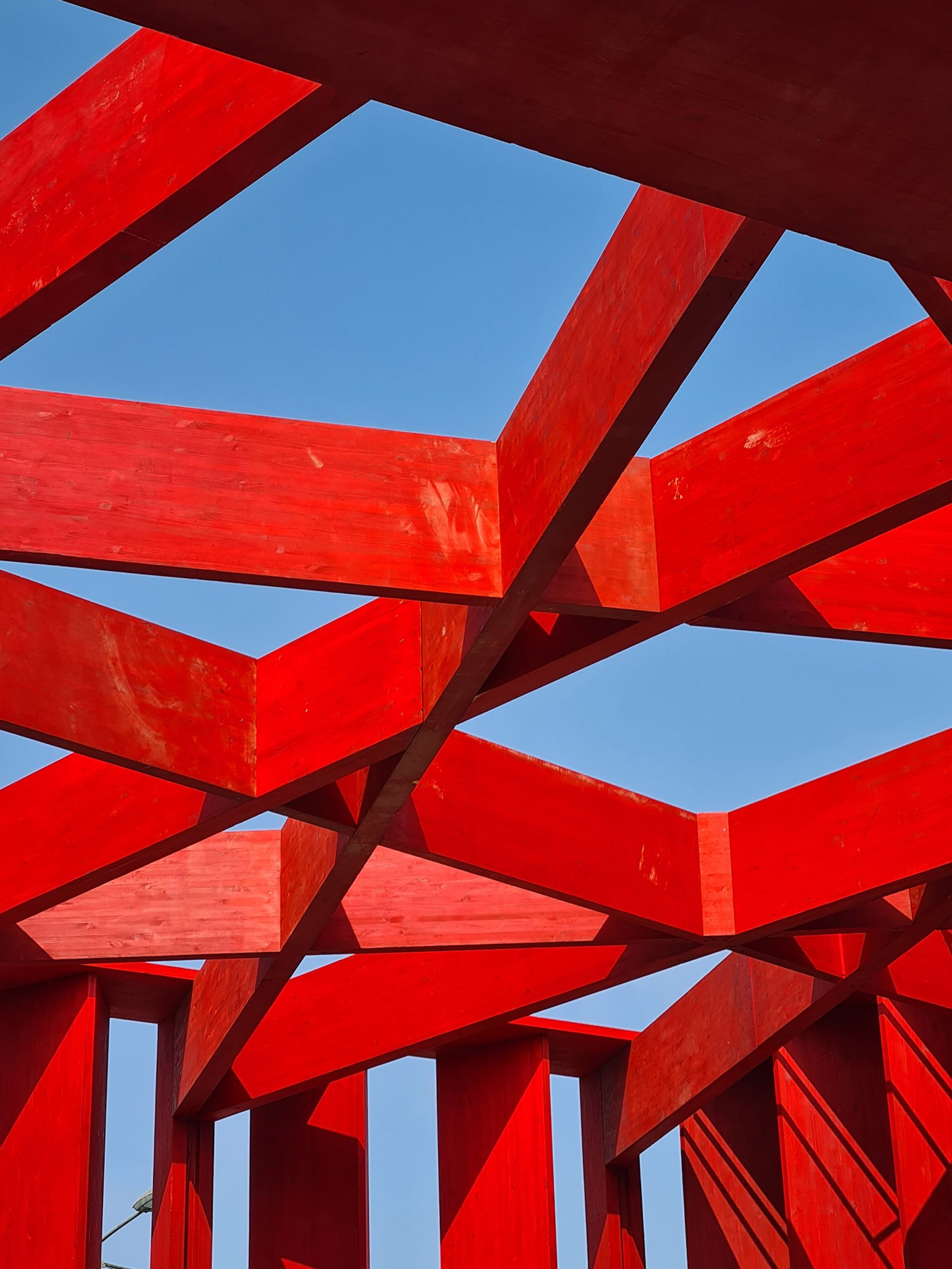 Roof structure of a red timber pavilion