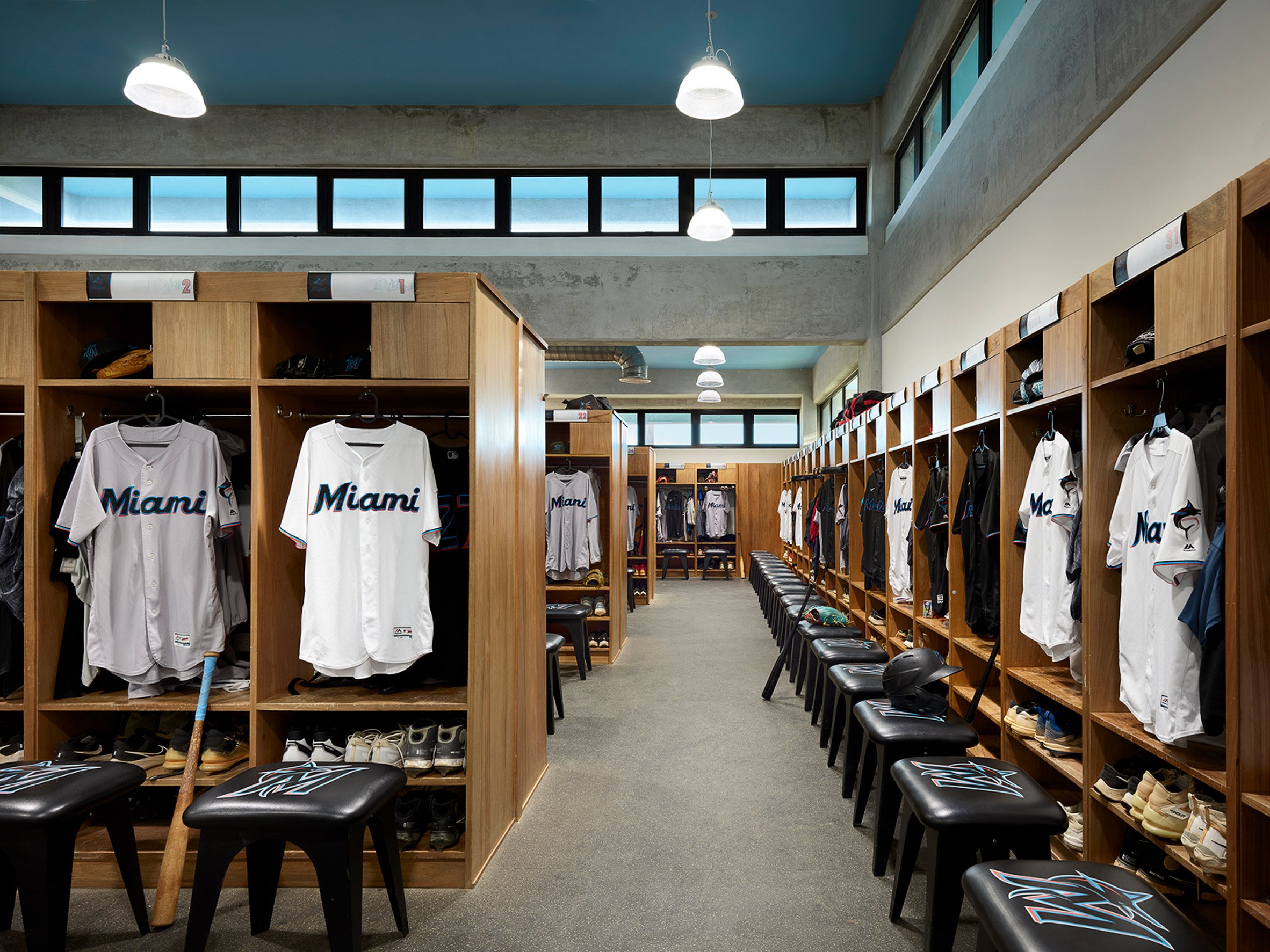 Locker rooms of Miami Marlins Stadium by Jones Haydu and JMF