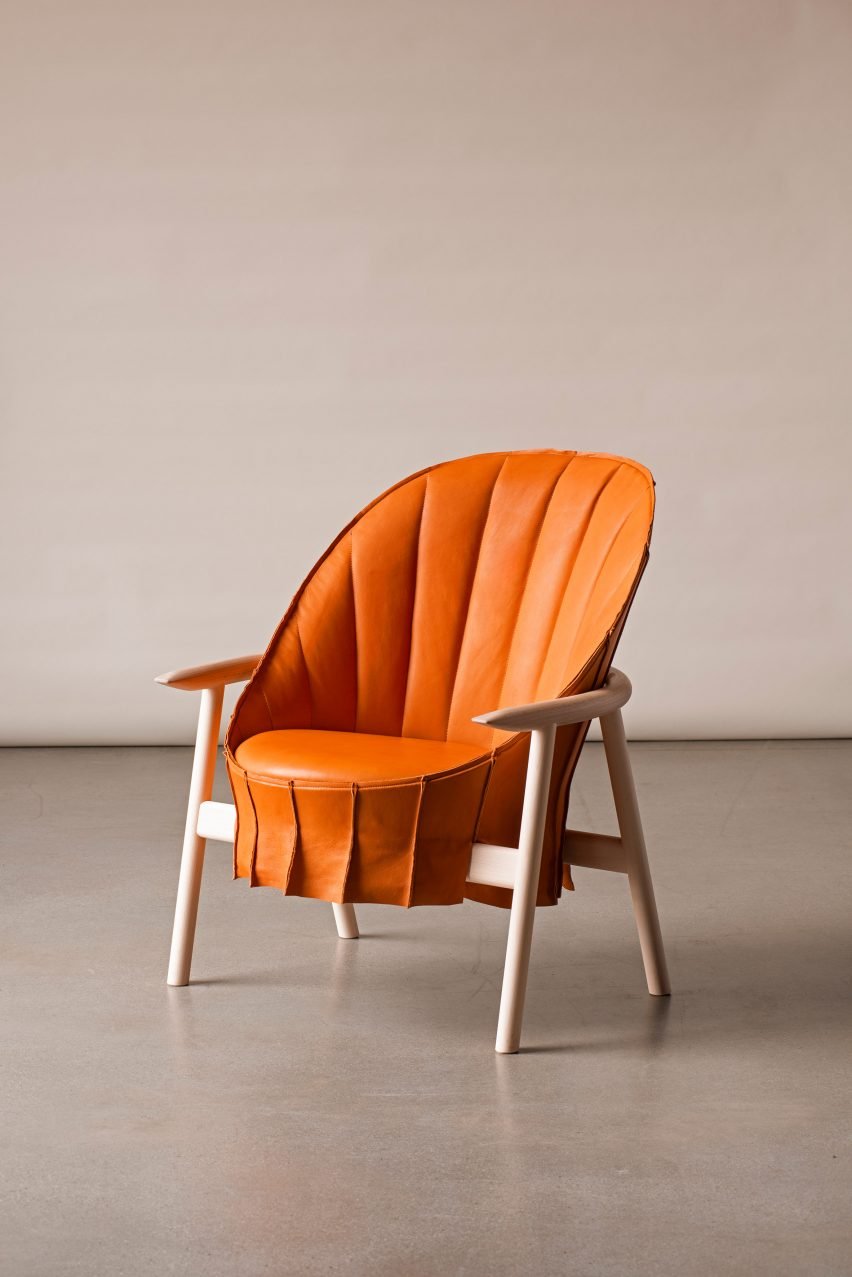 Orange HidaHida chair by Kengo Kuma