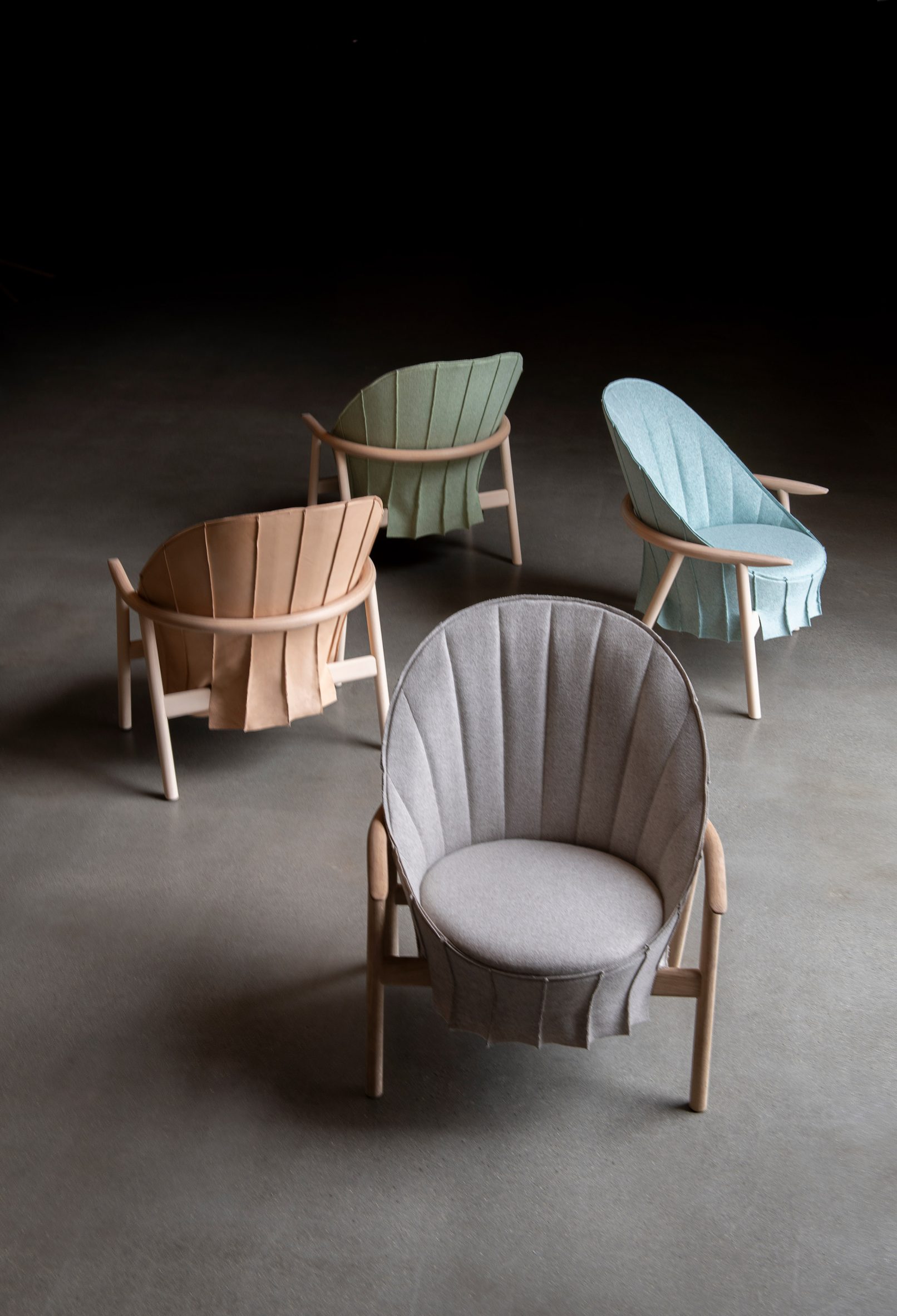 Multiple HidaHida chairs by Kengo Kuma