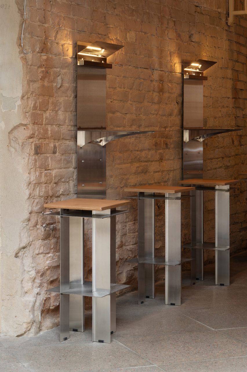 Restaurant interior with wooden and metal furniture