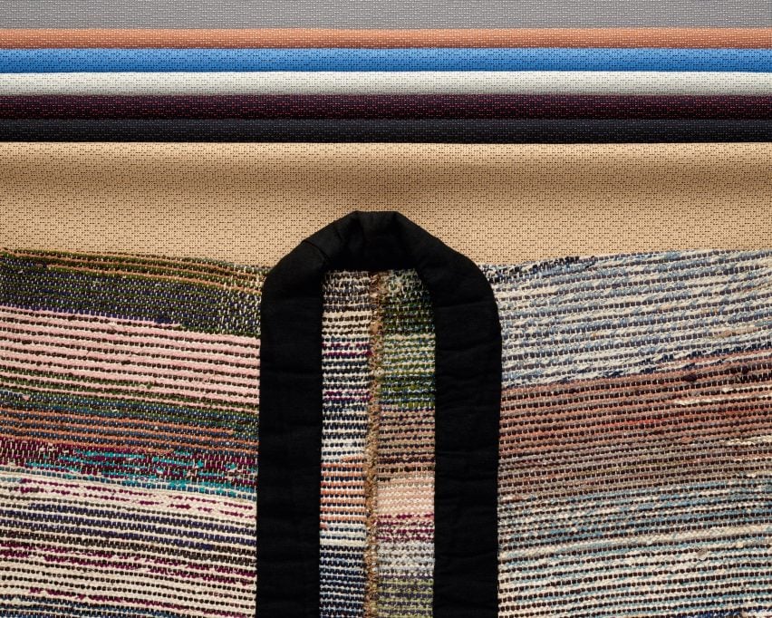 Image of Kvadrat Ame textiles with a woven kimono in front of them