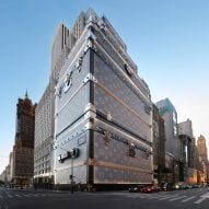 Louis Vuitton flagship construction disguised as stack of luggage trunks