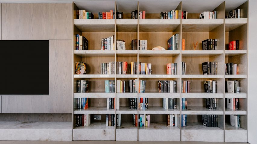 Bookcase made using Antolini stone shelves Malta