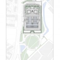 Site plan of Midland Metropolitan University Hospital by HKS, Cagni Williams and Sonnemann Toon Architects.