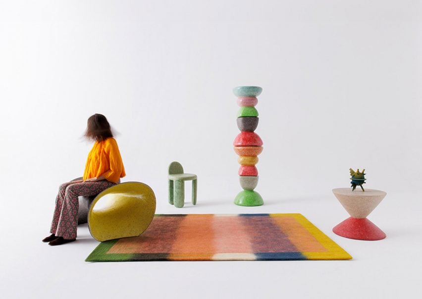 Softblock rug by Peace Industry on a set surrounded by colourful furniture