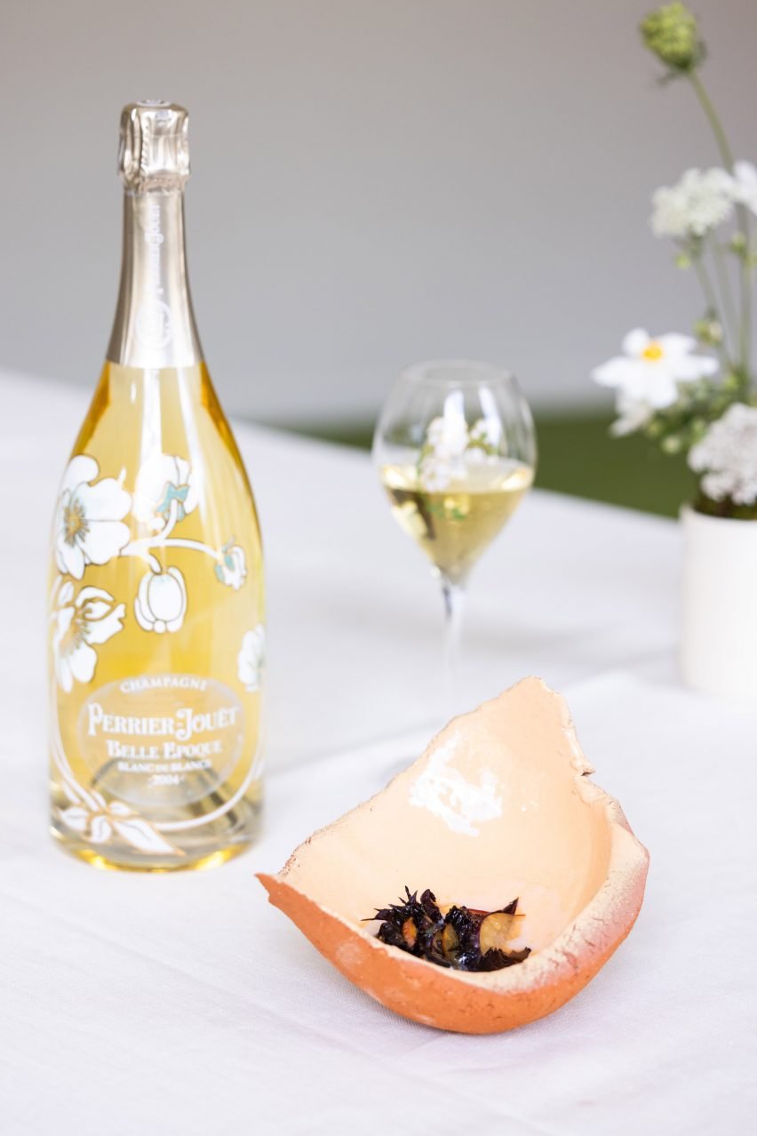 Bottle of champagne on dining table