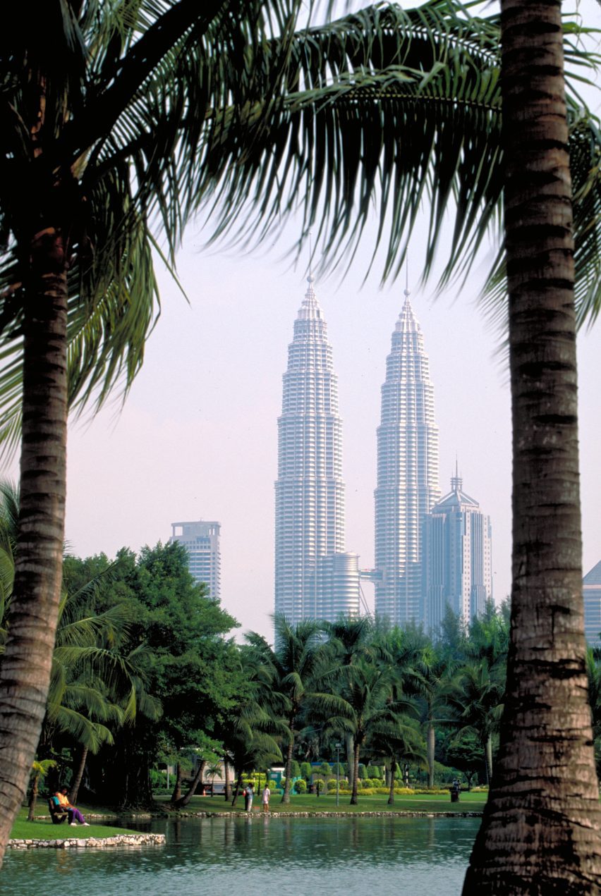 View of Petronas Towers from adjacent park