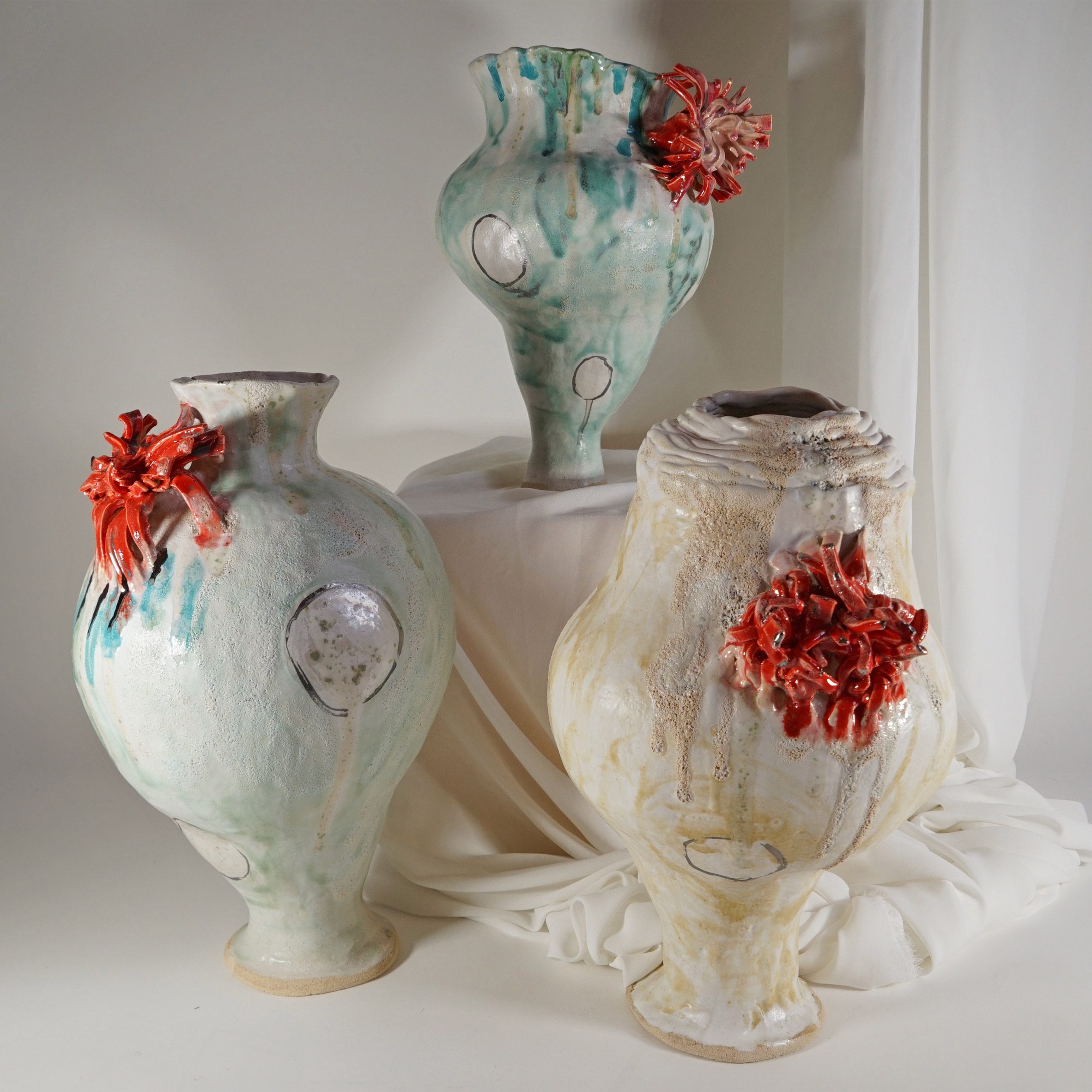 Three ceramic vases