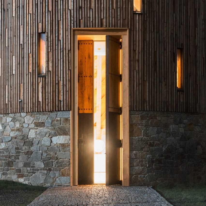 Illuminated wooden chapel Czech Republic