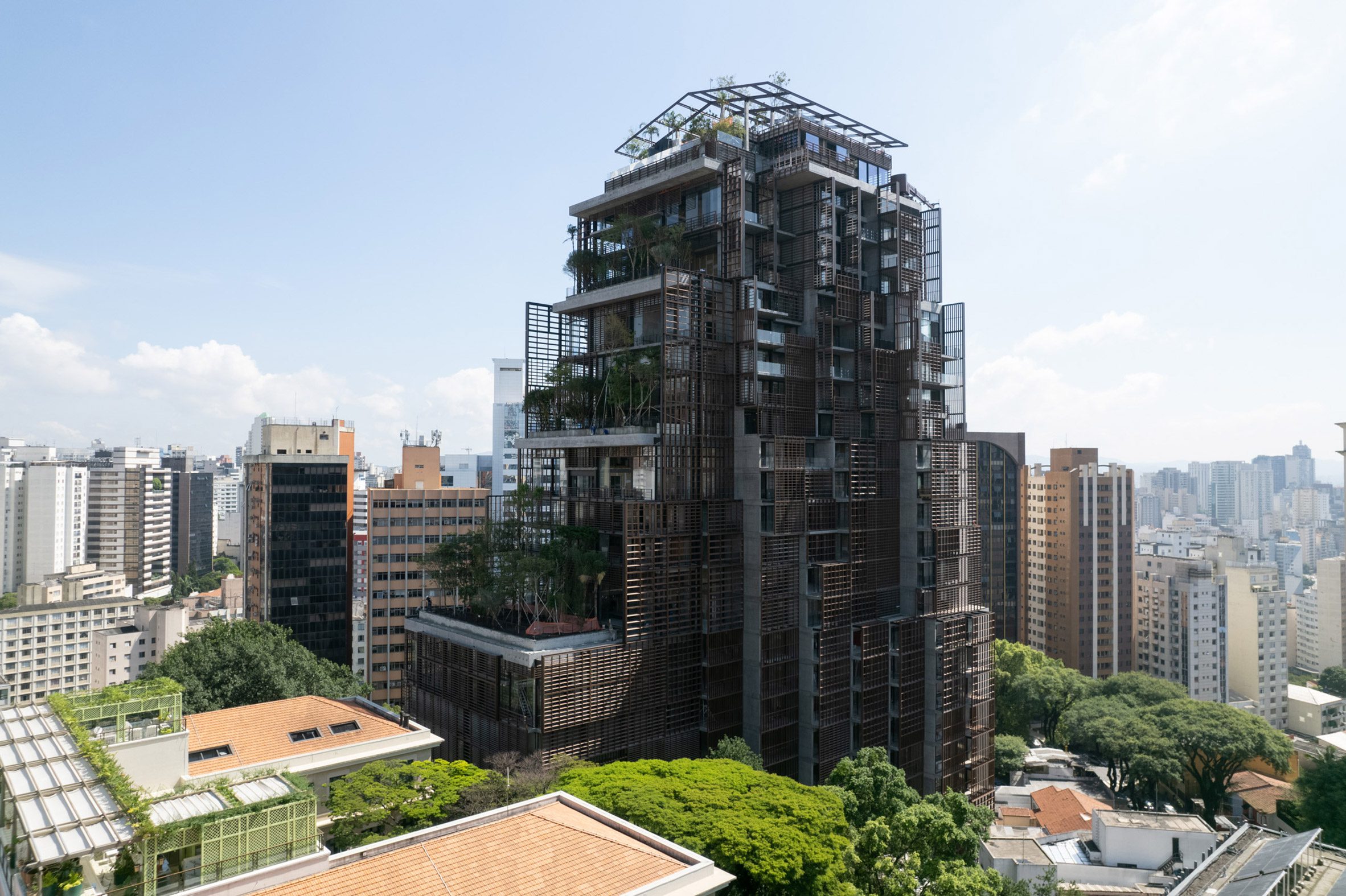 Jean Nouvel's Mata Atlantica Tower wrapped in wooden lattices