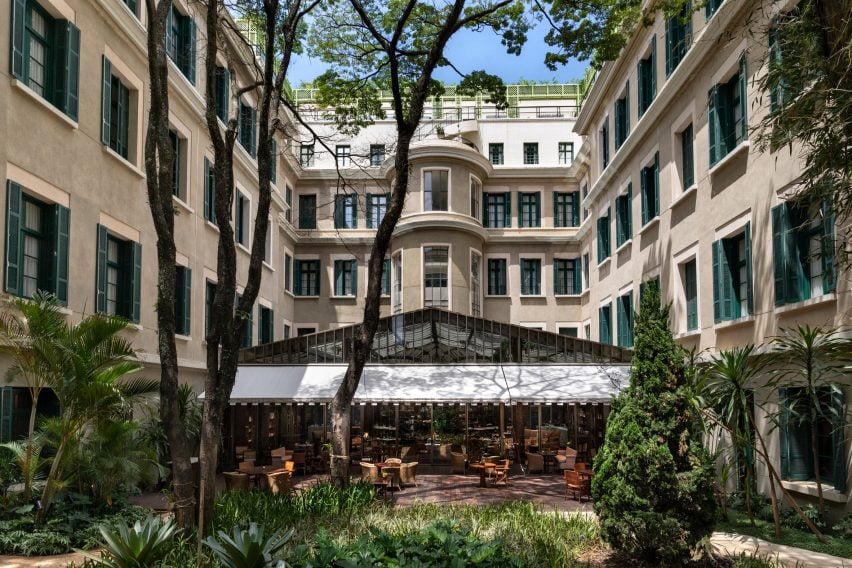 Courtyard with lush gardens