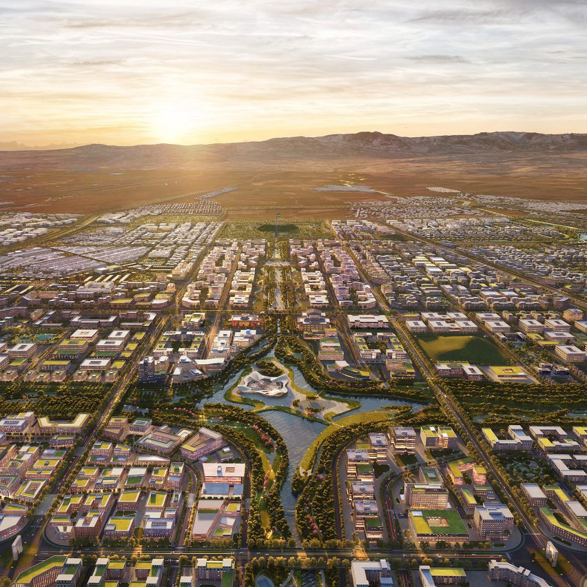 Render of New Tashkent masterplan by Cross Works