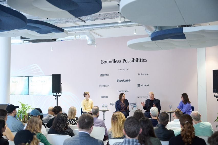 Photo of a panel discussion taking place at the Steelcase showroom in London