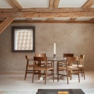 Wooden seating area and structural pine beams