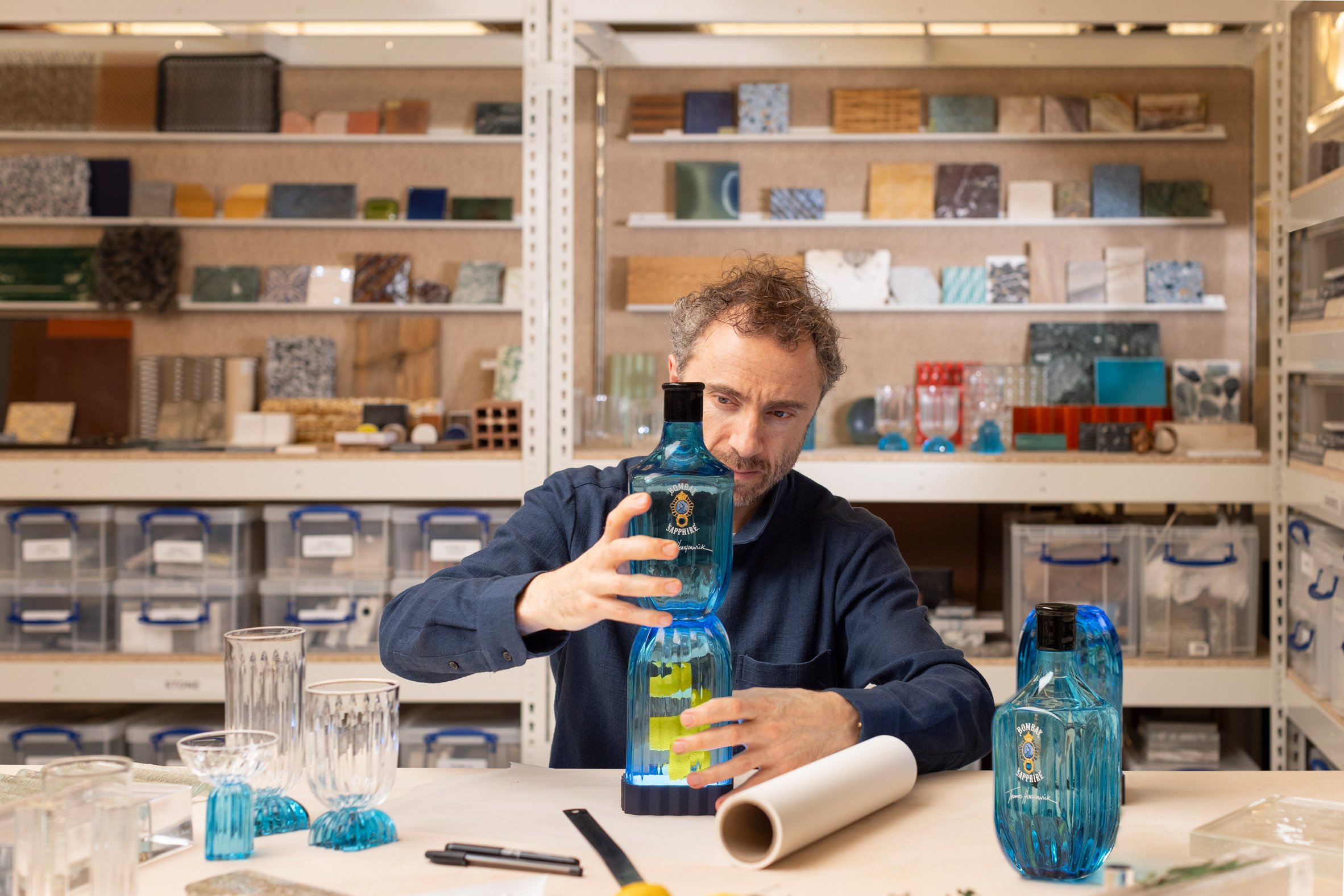 Blue glassware Bombay Sapphire