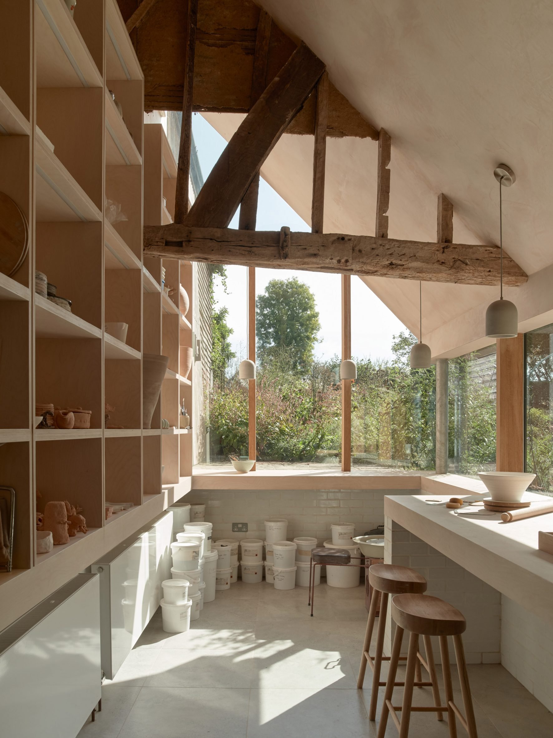 Pottery studio in old barn storage