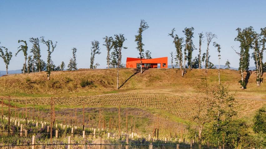 Red building on hillside