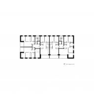 Second floor plan of the social housing building at Lyon Confluence by David Chipperfield Architects