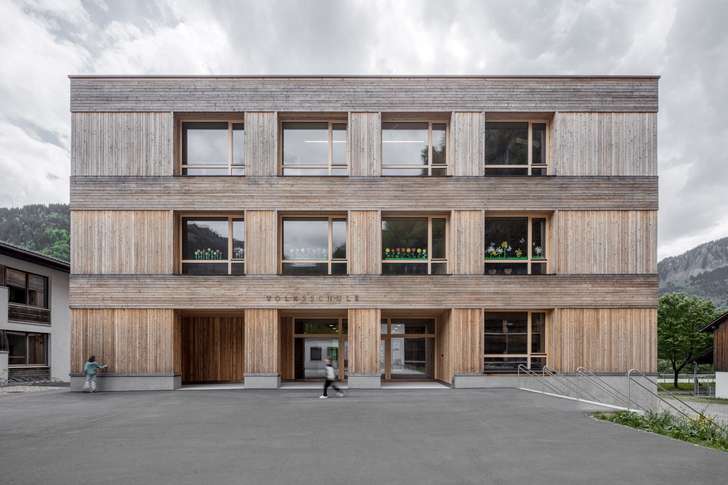 Exterior of school in Au by Bernardo Bader Architekten