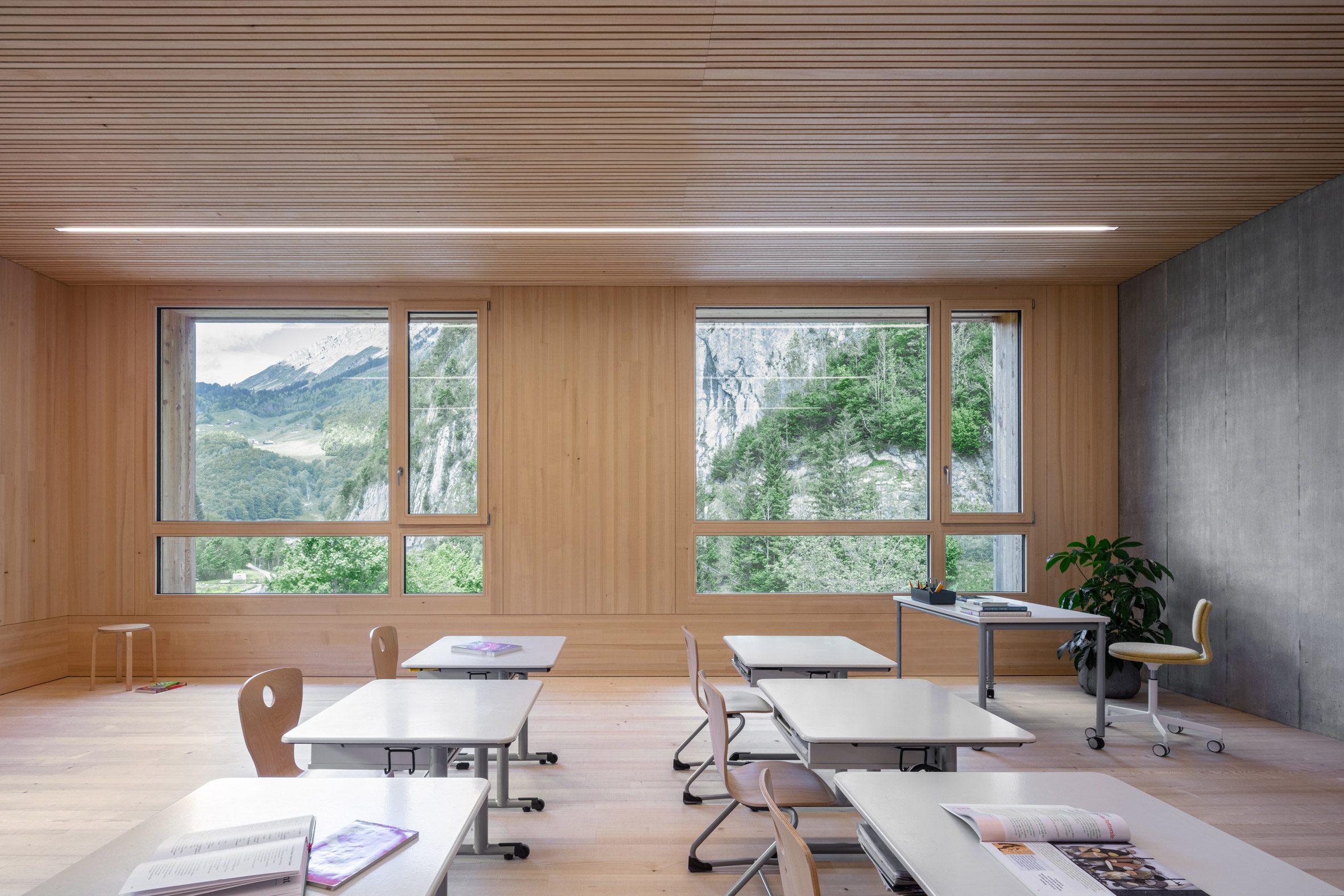 Interior of School in Au by Bernardo Bader Architekten