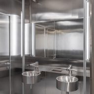 Stainless steel bathroom basins inside listening bar Bucharest