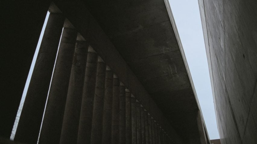 Brutalist building with pillars