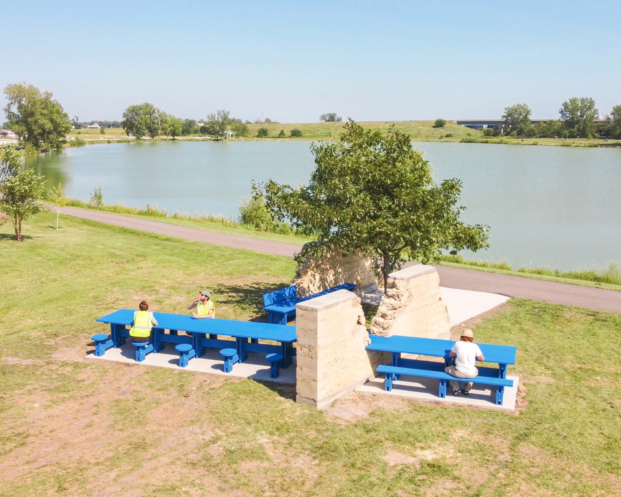 Large blue picnic table