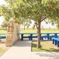 Large blue picnic table