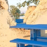 Large blue picnic table