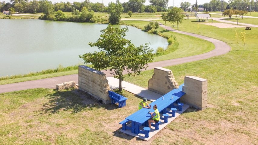 Large blue picnic table