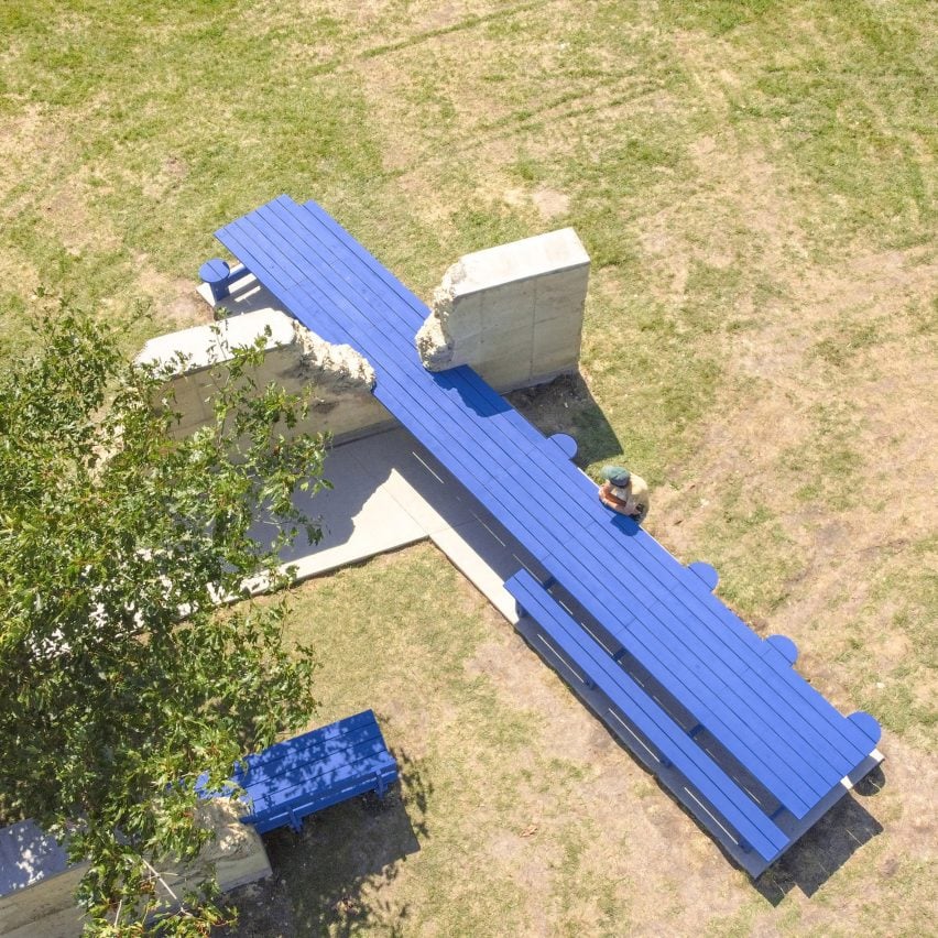 Large blue picnic table