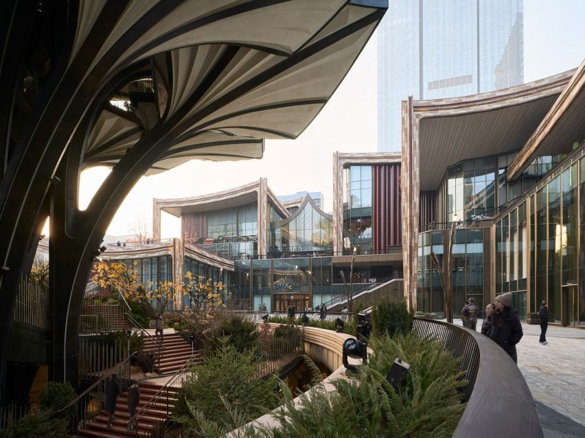 View of cascading gardens within district by Heatherwick Studio