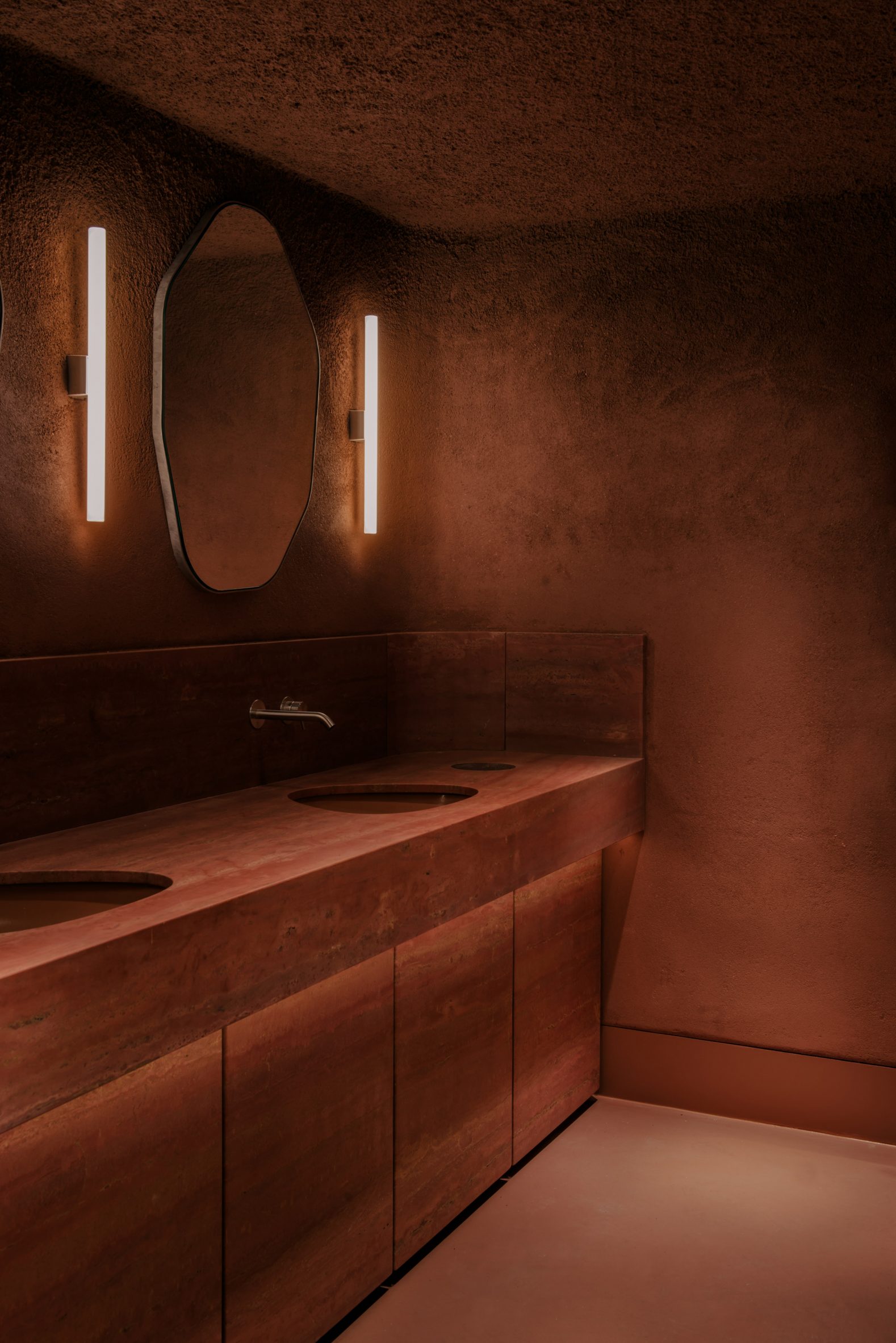 Red clay basement bathroom