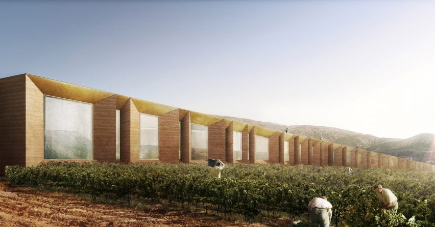 Render of Lina Ghotmeh's Lining Kefraya Hotel in Bekaa Valley, Lebanon