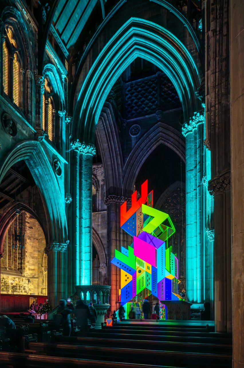 Neon sculpture in Doncaster Minster church