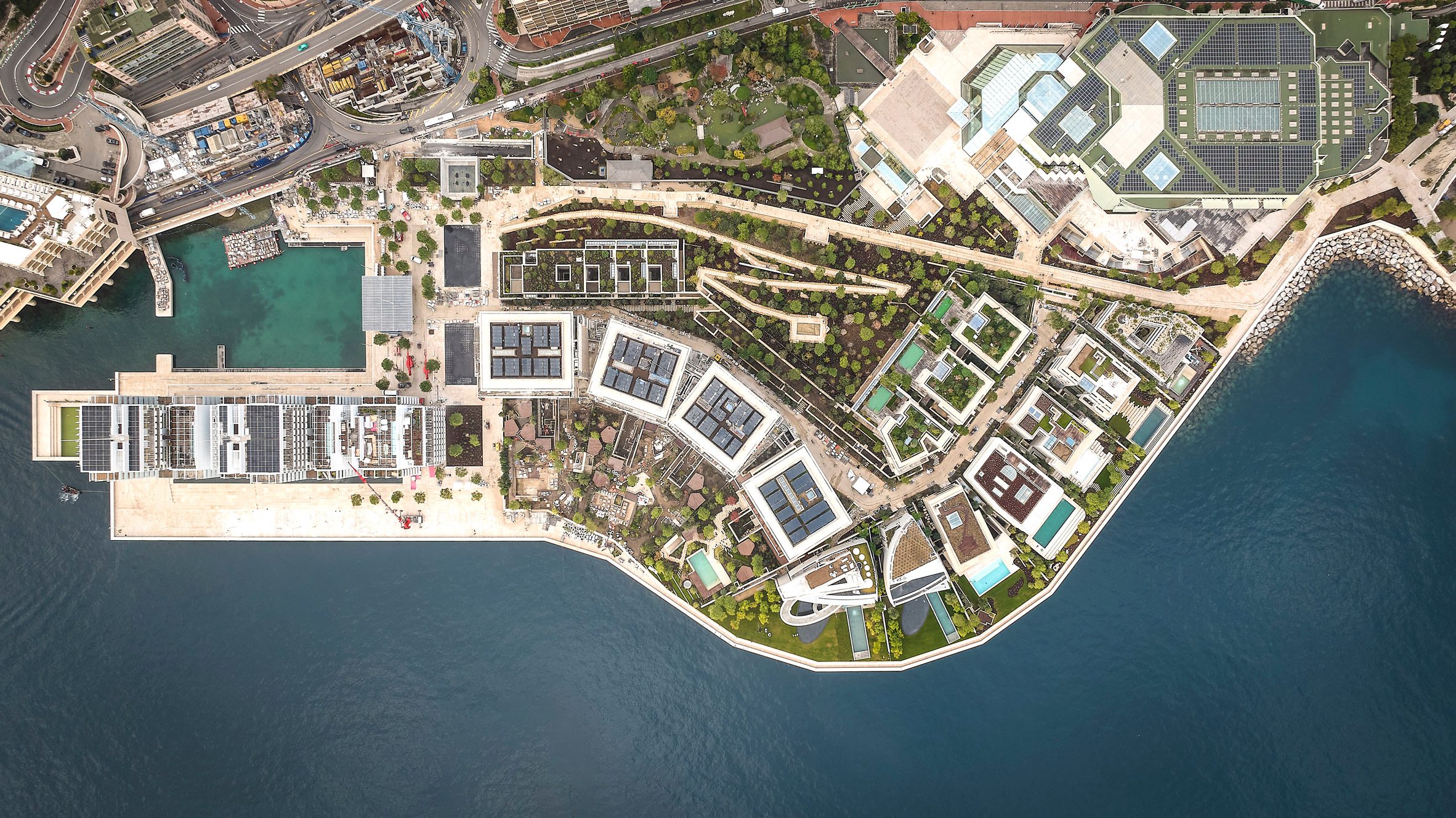 Aerial view of Mareterra land extension in Monaco