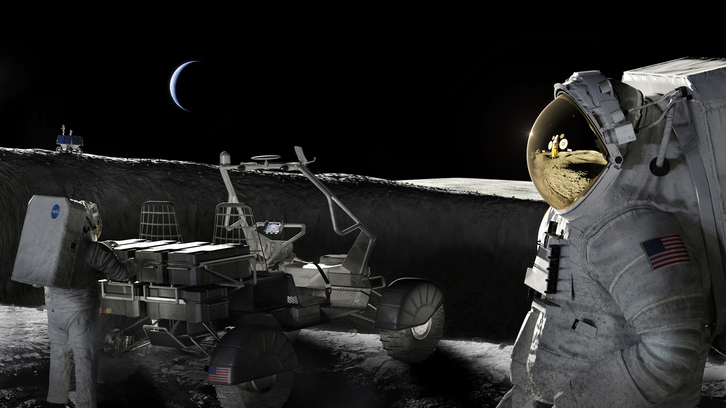 Render of NASA astronauts on the moon