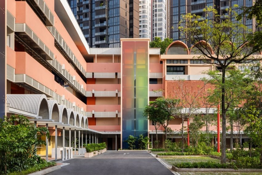 Pink brick building in Singapore