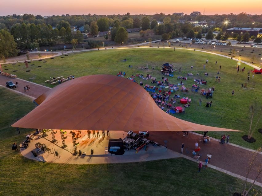 Twisting metal pavilion