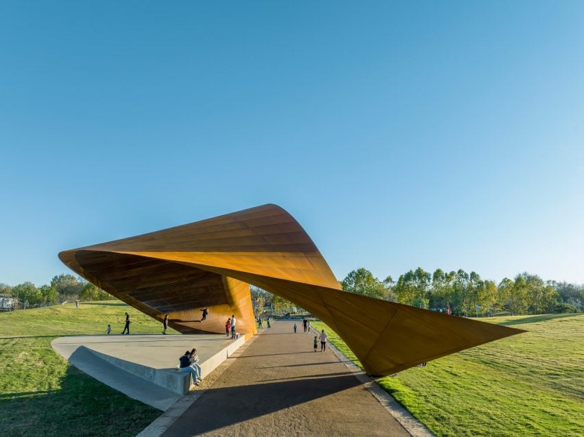 Twisting metal pavilion